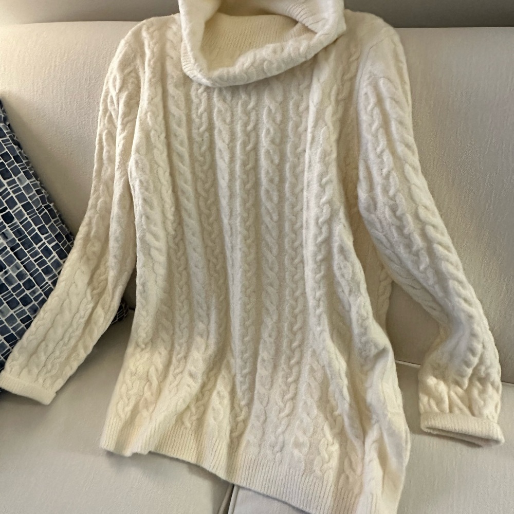 Talbots Cream Cable Knit Cowl Sweater